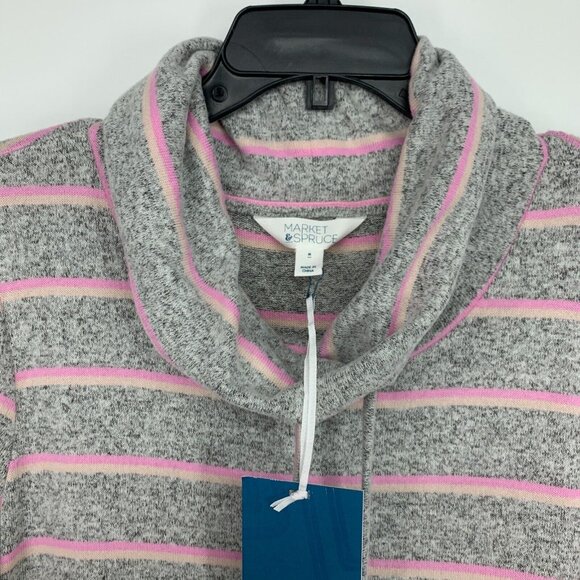 Market & Spruce Molly Top Gray Pink Stripe Cowl Neck Long Sleeve NWT - Picture 4 of 10